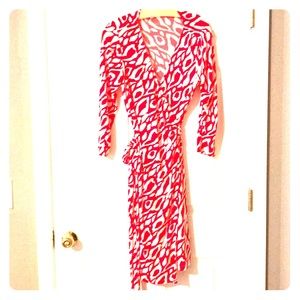 Red & White Wrap Dress, Size 8P